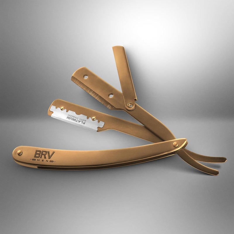 BRV MEN Straight Razor | Titanium Series | 100 Single Edge Blades | Straight Edge Razor | Shavette | Barber Razor | Mens Shaving Knife | Straight Razor Kit | For Men (Titanium Bronze) - Image 3